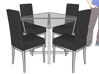 <em>正方形</em>玻璃餐桌椅SU模型下载_sketchup草图大师SKP模型