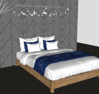 房间双人床落地灯SU模型下载_sketchup草图大师SKP模型