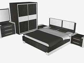 卧室双人床衣柜家具SU模型下载_sketchup草图大师SKP模型