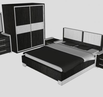 卧室双人床衣柜家具SU模型下载_sketchup草图大师SKP模型