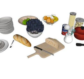 厨房食物厨具餐具用品SU模型下载_sketchup草图大师SKP模型