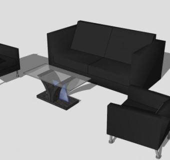 黑色沙发茶几家具SU模型下载_sketchup草图大师SKP模型