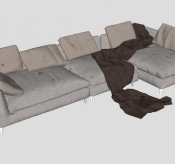 精细的布艺L型沙发SU模型下载_sketchup草图大师SKP模型