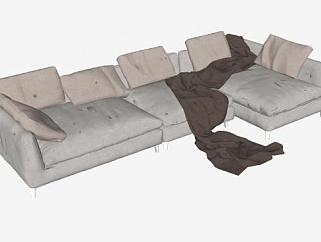 精细的布艺L型沙发SU模型下载_sketchup草图大师SKP模型