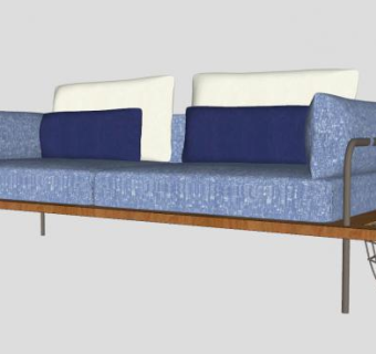 蓝色布艺木沙发家具SU模型下载_sketchup草图大师SKP模型