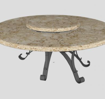 大理石圆桌餐桌SU模型下载_sketchup草图大师SKP模型