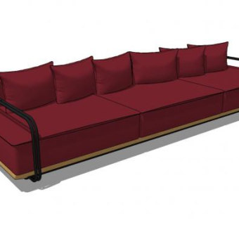 现代长形红色直沙发家具SU模型下载_sketchup草图大师SKP模型