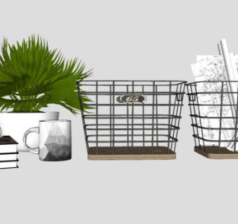 陈设品篮子眼镜书本花盆SU模型下载_sketchup草图大师SKP模型