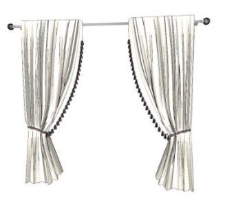 拉开的布艺窗帘SU模型下载_sketchup草图大师SKP模型