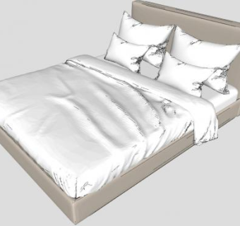 现代双人床软床SU模型下载_sketchup草图大师SKP模型