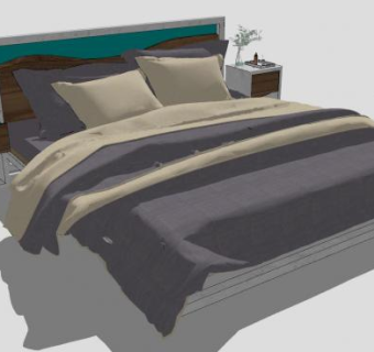 双人床带床头柜SU模型下载_sketchup草图大师SKP模型