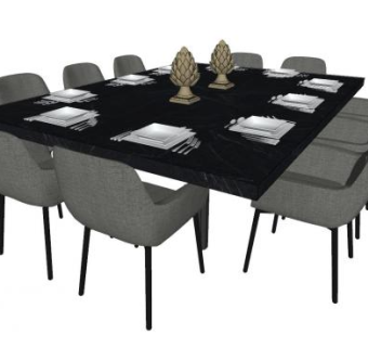 10人座餐桌椅SU模型下载_sketchup草图大师SKP模型