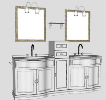 欧式双人洗手池台SU模型下载_sketchup草图大师SKP模型