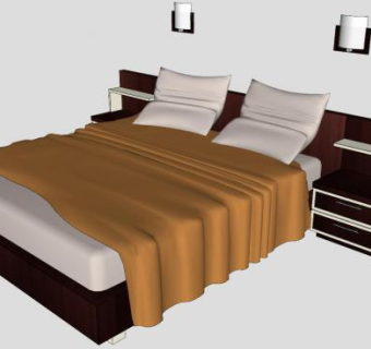 双人床带床头柜sketchup模型下载_sketchup草图大师SKP模型