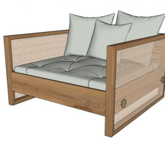 木质单人沙发椅SU模型下载_sketchup草图大师SKP模型