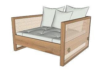 木质单人沙发椅SU模型下载_sketchup草图大师SKP模型