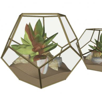多面体盆景多肉植物摆件SU模型下载_sketchup草图大师SKP模型