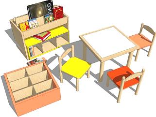 儿童桌凳<em>和</em>书柜SU模型下载_sketchup草图大师SKP模型
