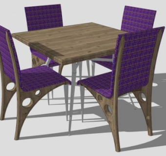 木桌椅餐桌椅SU模型下载_sketchup草图大师SKP模型