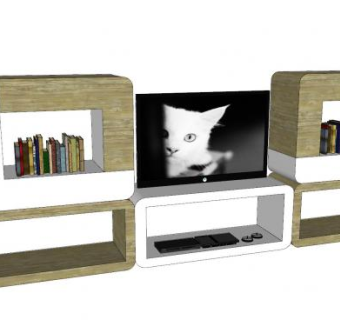 创意电视柜电视机SU模型下载_sketchup草图大师SKP模型