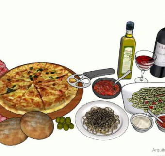 披萨酒水食物SU模型下载_sketchup草图大师SKP模型