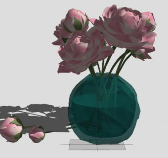 粉色玫瑰花花瓶SU模型下载_sketchup草图大师SKP模型