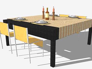 <em>方形餐桌椅</em>SU模型下载_sketchup草图大师SKP模型