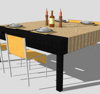 方形餐桌椅SU模型下载_sketchup草图大师SKP模型