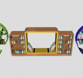 特色书架书柜SU模型下载_sketchup草图大师SKP模型