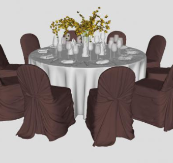 圆桌酒席宴席桌椅餐具SU模型下载_sketchup草图大师SKP模型