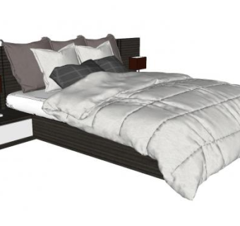 现代板床和床头柜SU模型下载_sketchup草图大师SKP模型