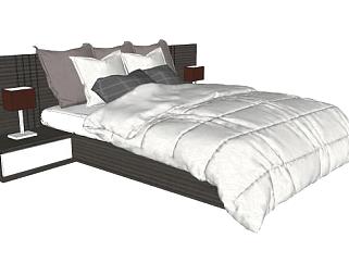 现代板床和床头柜SU模型下载_sketchup草图大师SKP模型