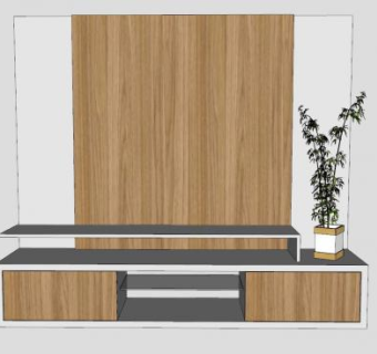 木质电视柜盆栽摆件SU模型下载_sketchup草图大师SKP模型