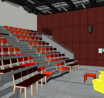 学校礼堂室内空间SU模型下载_sketchup草图大师SKP模型