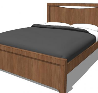 木床铺双人床SU模型下载_sketchup草图大师SKP模型