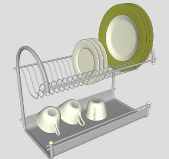 晾碗架碟子陶瓷杯SU模型下载_sketchup草图大师SKP模型