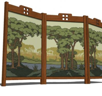 中式木质屏风SU模型下载_sketchup草图大师SKP模型