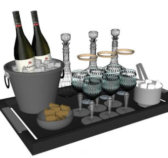 香槟酒桶冰块杯子SU模型下载_sketchup草图大师SKP模型