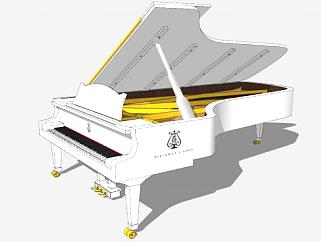 白色三角钢琴乐器SU模型下载_sketchup草图大师SKP模型