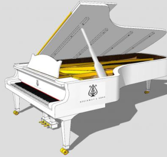 白色三角钢琴乐器SU模型下载_sketchup草图大师SKP模型