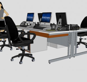 多人办公桌和苹果电脑SU模型下载_sketchup草图大师SKP模型