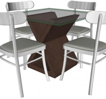 方形玻璃桌椅SU模型下载_sketchup草图大师SKP模型