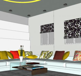 沙发玻璃茶几和吊顶天花板SU模型下载_sketchup草图大师SKP模型