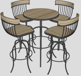高脚桌椅咖啡桌休闲桌下载_sketchup草图大师SKP模型