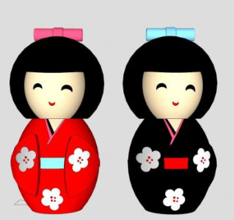 日本陶瓷娃娃和服玩偶装饰品SU模型下载_sketchup草图大师SKP模型