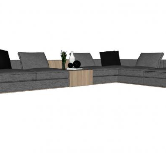 L型客厅沙发家具SU模型下载_sketchup草图大师SKP模型