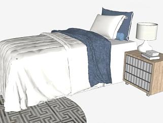 单人床和床头柜SU模型下载_sketchup草图大师SKP模型