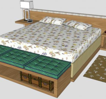 实用的板床双人床床铺SU模型下载_sketchup草图大师SKP模型