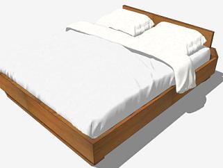 木制双人床床铺家具SU模型下载_sketchup草图大师SKP模型