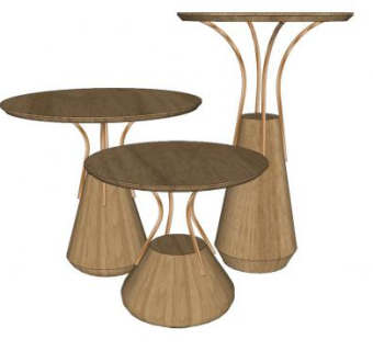 实木高低桌子SU模型下载_sketchup草图大师SKP模型